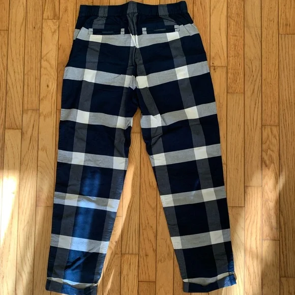 Kowtow navy and white plaid pants